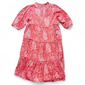 Figueroa & Flower Pink Coral Print Lightweight Midi Dress Womens Size Medium